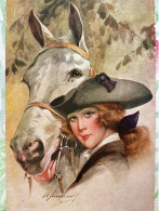 Delcampe - Femme Avec Cheval - 1900-1949