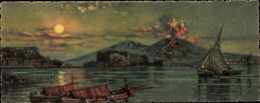 Delcampe - Mini CPA Napoli Neapel Campania, Vesuvio Di Notte Con Barche Peschereccie - Sonstige & Ohne Zuordnung
