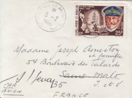 Delcampe - SPM, Mignonnette  Par Avion Obl. St Pierre Le 5-7 1968 Pour St Malo (flamme Du Bicentenaire De Chateaubriand) - Brieven En Documenten