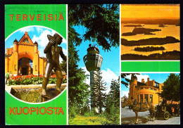 Delcampe - Finland Kuopio 1979 / Terveisiä Kupiosta / Hall, Monument, Tower, Panorama, Horse / Multiview - Finnland