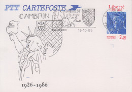 Delcampe - Carte  FRANCE   Entier  Postal  Repiqué    Statue  De  La   Liberté    CAMBRIN    1986 - AK Mit Aufdruck (vor 1995)
