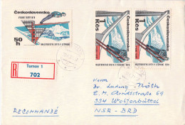 Delcampe - Czechoslovakia 1971 Registered Cover, Turnov 1 R-label 702, To Wolfenbüttel BRD. Franked 2.50 Kčs With 1970 Vysoké Tatry - Ski