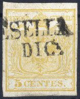 Delcampe - O 1850, 5 C. Ocra Limone Prima Tiratura Annulato (Pol)esella Il DIC, Cert. Ferchenbauer, Sass. 1c - Lombardo-Venetien