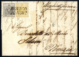 Delcampe - Cover 1850, Lettera Da Rovigo Il 22.11 Per Venezia Affrancata Con 5 C. Giallo Limone E 10 C. Grigio Argenteo Carta A Man - Lombardo-Venetien