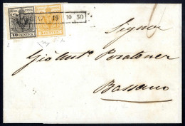 Delcampe - Cover 1850, Lettera Da Vicenza (R50 Punti 6) Il 19.10 Per Bassano Affrancata Con 5 C. Giallo Limone E 10 C. Nero Carta A - Lombardo-Venetien