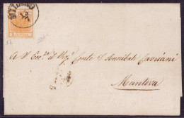 Delcampe - Cover 1850, Sovracoperta Di Circolare Del 13.7.185.. Da Milano A Mantova, Affrancata Con 5 Cent. Arancio Carta A Mano, A - Lombardo-Venetien