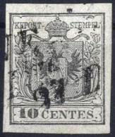 Delcampe - O 1850, 10 C. Grigio Argenteo Carta A Mano Prima Tiratura, Cert. Ferchenbauer, Leggerissimo Difetto Nel Bordo A Sinistra - Lombardo-Venetien