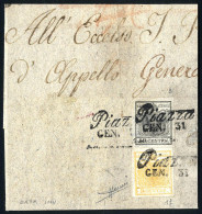 Delcampe - Cover 1851, Gran Parte Di Lettera Da Piazza (Cor. Punti 11) Il 31.1 (data Invertita) Affrancata Con 5 C. Giallo Arancio - Lombardo-Venetien