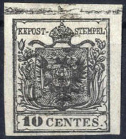 Delcampe - O 1850, 10 C. Nero Con Spazio Tipografico Sopra, Annulato, Cert. Ferchenbauer, Sass. 2g - Lombardo-Venetien