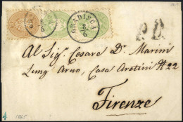 Delcampe - Cover 1865/67, Sieben Briefe Von Monfalcone Frankiert Mit Zwei 5 Kr, Einer Mit 10 Kr, Einer Mit 15 Kr Entwertet "CORMONS - Altri & Non Classificati