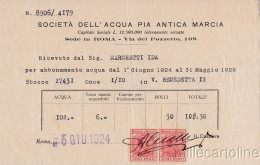 Delcampe - § SOCIETA' ACQUA PIA ANTICA MARCIA - Ricevuta Con 2 Marche C.20 - Roma 1924 - Tickets D'entrée