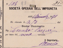 Delcampe - § SOC. OPERAIA IMPRUNETA 1891 - 6 Piccole Ricevute Per Soci Onorari - Tickets D'entrée