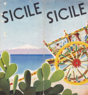 Delcampe - § SICILE (SICILIA) 1934 - Pieghevole Turistico In Francese Con Vari Disegni Siti - Autres & Non Classés