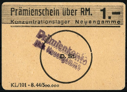 Delcampe - Konzentrationslager Neuengamme (zweite Auflage), Prämienschein Zu 1 Reichsmark O.D. (1944). Karton Gelblich, Druckvermer - Altri & Non Classificati