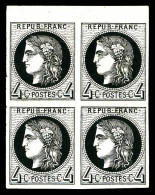 Delcampe - (*) N°41B, 4c Bordeaux Report 2, Essai En Noir En Bloc De 4 Bdf. TB (certificat)  Qualité: (*)  Cote: 1600 Euros - 1870 Ausgabe Bordeaux
