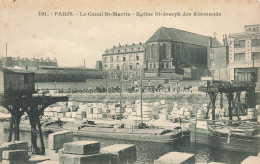 Delcampe - PARIS - Le Canal Saint Martin, église Saint Joseph Des Allemands, Péniches. - Hausboote