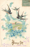 Delcampe - FETES & VOEUX - Bonne Fête - Hirondelle - Myosotis - Sentier - Village - Carte Relief - Carte Postale Ancienne - Sonstige & Ohne Zuordnung