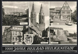 Delcampe - AK Heiligenstadt / Eichsfeld, 1000 Jähriges Jubiläum, Rathaus, Neustädter Kirche, Kreiskulturhaus, Sparkasse, Wappen - Heiligenstadt