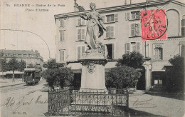 Delcampe - Roanne * Place D'armes * La Statue De La Paix * Tram Tramway * Restaurant Hôtel ? - Roanne