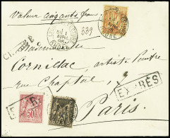 Delcampe - Lettre N°94 Et 97 Obl. Càd LYON-PREFECTURE 1/4/95 + N°98 Obl. Cachet EXPRES Sur Env. CHARGE, DOUBLE Port Chargé Distribu - 1849-1876: Klassik