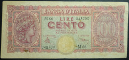 Delcampe - Regno D'Italia - Luogotenenza - 100 Lire - 10.12.1944 - WPM 75a - GIG BI 25A - CRA 260A - 100 Lire