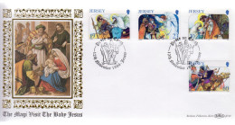 Delcampe - Jersey 1996 Christmas Set 4 On Silk FDC - Jersey