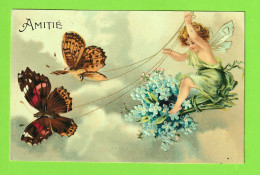 Delcampe - AMITIES - ANGE ET PAPILLONS - CARTE GAUFFREE - Engel