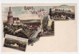 Delcampe - 39017067 - Lithographie Gruss Aus Weida I. Thuer. Mit Schloss Osterburg, Kriegerdenkmal, Aumuehle Und Hohes Haus. Ungel - Weida