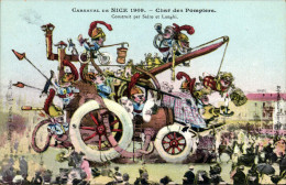 Delcampe - CPA Sapeurs Pompiers Carnaval De Nice 1909 Char Des Pompiers Sidro Et Lunghi - Feuerwehr