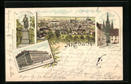 Delcampe - Lithographie Ansbach, Ortsansicht, Kgl. Schloss, Oberer Markt - Ansbach