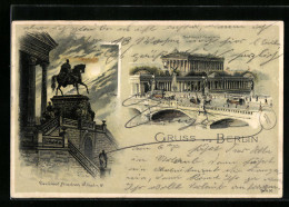 Delcampe - Lithographie Berlin, Denkmal Friedrich Wilhelm, Friedrichsbrücke, National-Galerie - Mitte