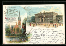 Delcampe - Lithographie Berlin, Kaiser Friedrich Palais & Gedächtniskirche - Mitte