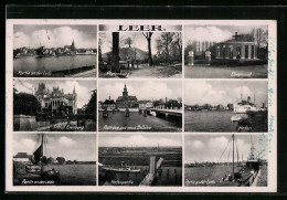 Delcampe - AK Leer / Ostfriesland, Partie An Der Leda, Hafenpartie, Rathaus Und Neue Brücke - Leer