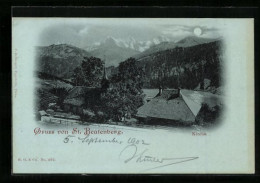 Delcampe - Mondschein-AK St. Beatenberg, Teilansicht Mit Kirche - Beatenberg