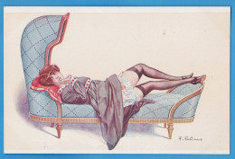 Delcampe - CPA ILLUSTRATEUR FABIANO - PARESSE - SERIE N° 5-25 - JEUNE FEMME EN BAS ET EN ROBE SUR SOFA - EDITION DELTA - Fabiano