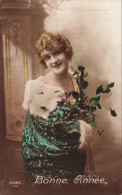 Delcampe - FETE - Nouvel An - Bonne Année - Femme - Colorisé - Vert émeraude - Diane - Fourrure - Carte Postale Ancienne - Neujahr