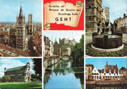 Delcampe - BELGIQUE - Gent - Beffroi - Halle Aux Draps - Cathédrale St Bavon - Château Comtes - Fontaine - Carte Postale - Gent
