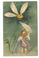 Delcampe - CPA Précurseur RARE Gaufrée Circulée En 1904 à Destination De Roquebillière - Ange Effeuillant Une Marguerite - - Engel