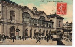 Delcampe - Paris 75014 Très Animée Gare Montparnasse Train Tramway Attelage - Pariser Métro, Bahnhöfe