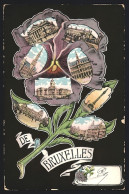 Delcampe - Blumengruss-AK Bruxelles, Rathaus, Denkmal Und Strassenpartie Im Veilchen - Brüssel (Stadt)