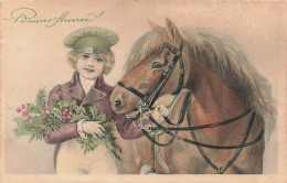 Delcampe - [-30%] FETES ET VOEUX - Bonne Année - Petit Cavalier - Houx - Carte Postale Ancienne - Neujahr