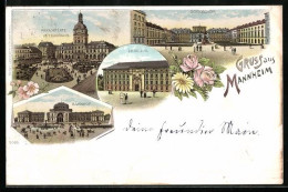 Delcampe - Lithographie Mannheim, Schlosshof, Bahnhof, Paradeplatz - Mannheim