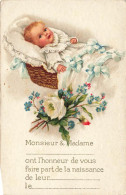 Delcampe - [-30%] FANTAISIE - Bébé - Faire Part De Naissance - Bébé Dans Un Couffin - Cartes Postales Ancienne - Babies