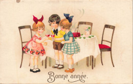 Delcampe - FANTAISIE - Enfants - Bonne Année - Table - Punch - Trèfles - Chance - Rubans - L Mahelly - Carte Postale Ancienne - Babies