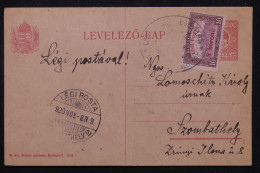 Delcampe - HONGRIE - Entier Postal + Complément De Budapest Pour Szombatheiy En 1920 Par Avion - L 175756 - Enteros Postales