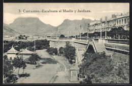 Delcampe - Postal Cartagena, Escalinata Al Muelle Y Jardines - Murcia