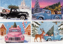 Delcampe - Pickup Truck With Xmas Decorations  - Ideal For Christmas Postcards - Artists Impression - 4 X CPMs - Transporter & LKW