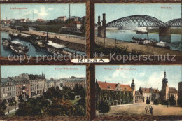 Delcampe - Riesa Sachsen Landungsplatz Elbbruecke Rathaus Klosterkirche Kaiser-Wilhelmplatz - Riesa
