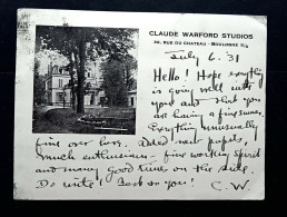 Delcampe - FRANCE TO USA 1931, CARD USED, ADVERTISING, CLAUDE WARFORD STUDIOS, BOULOGNE CITY CANCEL, - 1927-31 Caisse D'Amortissement