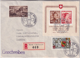 Delcampe - MiNr. Bl. 6 (403-404)  Schweiz R-Brief Gelaufen 1941 Ab ZÜRICH TAG DER BRIEFMARKE Nach LUZERN - Covers & Documents